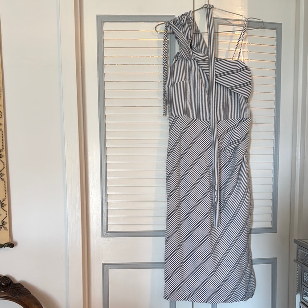 Maison Tara Silver Asymmetrical Ruched Sheath Dress